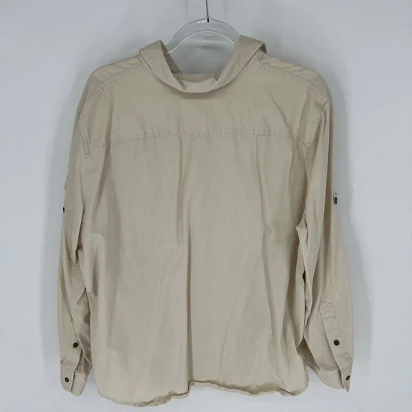 LAUREN Ralph Lauren Utility Shirt Women 2X Tan Cotton Twill Mesh Safari Pockets - Picture 10 of 15